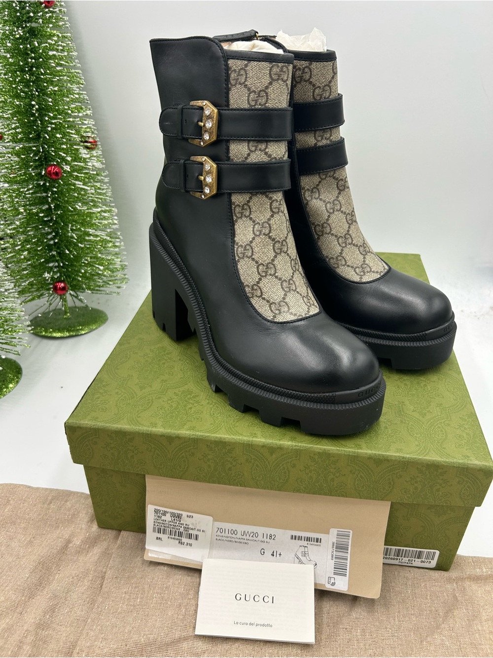 Women's Gucci, Kensington GG Supreme Crystal embellished ankle boots size 41.5